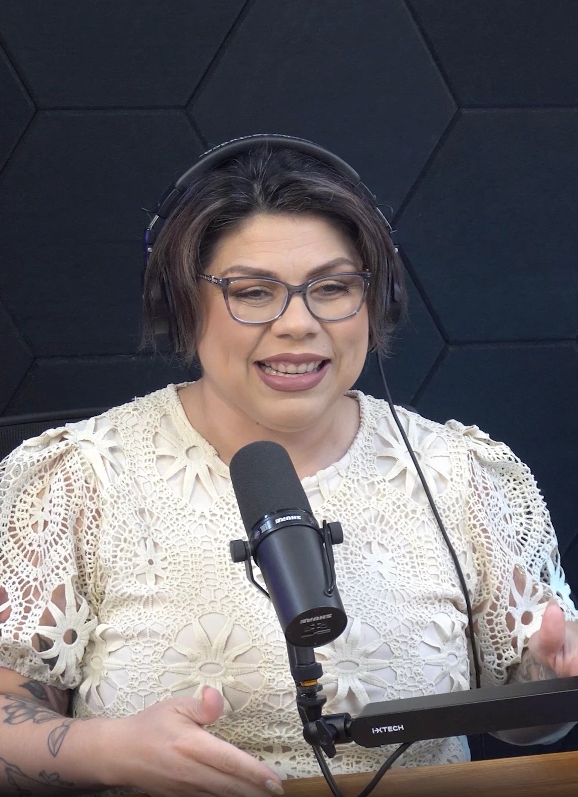Cristal Rubio, host of Beauty Bound, recording an episode